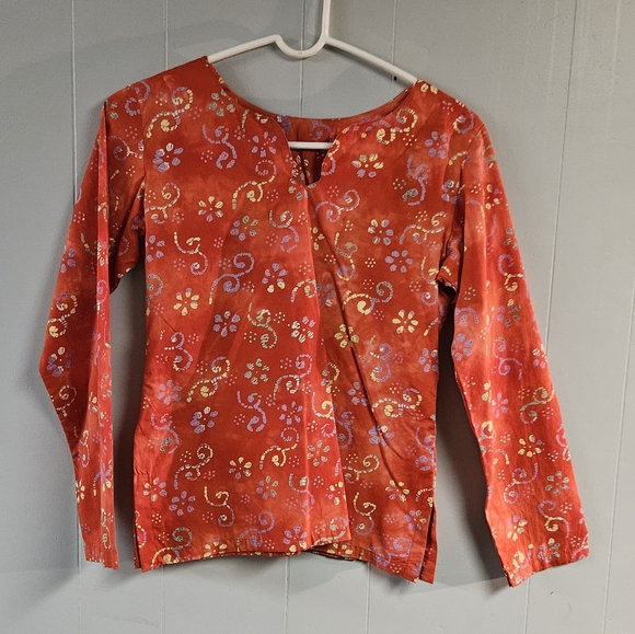 None Tops - Red Floral Shapes Full Sleeve Top